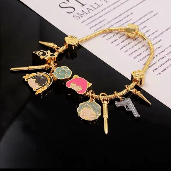 14K Gold Plated SPY X FAMILY Themed Loaded Charm Bracelet Unisex Anime Manga - Picture 3 of 9